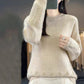 Damen Retro-Strickpullover mit Rundhalsausschnitt in Unifarbe