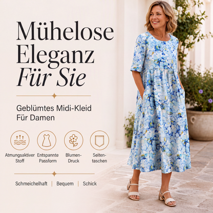 Kurzärmeliges bedrucktes Damenkleid mit Taschen