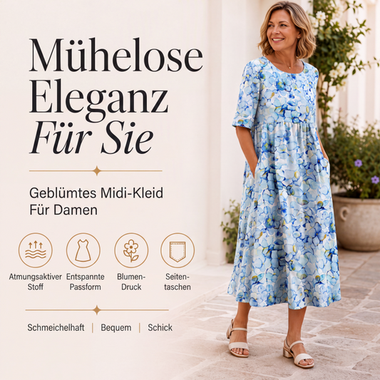 Kurzärmeliges bedrucktes Damenkleid mit Taschen