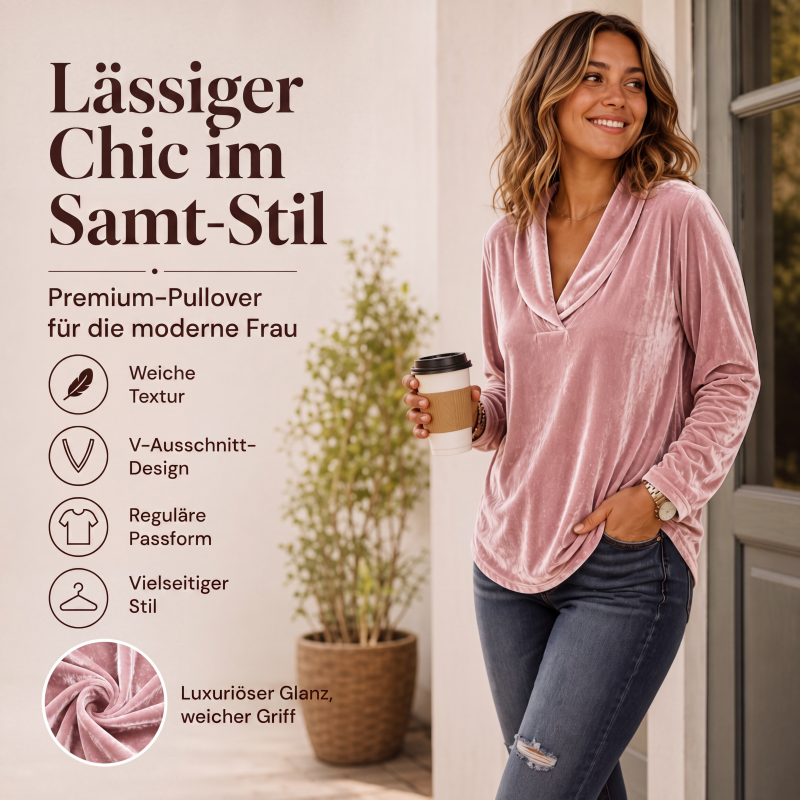 Elegantes Samt-Oberteil mit V-Ausschnitt für Damen