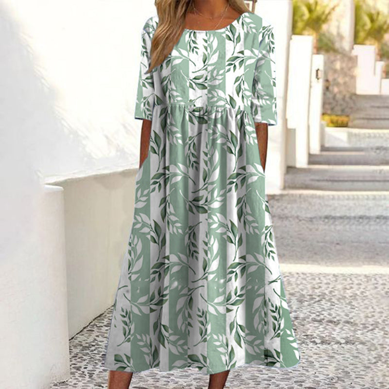 Kurzärmeliges bedrucktes Damenkleid mit Taschen