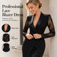 Damen elegantes V-Ausschnitt-Bodycon-Kleid mit Spitzenärmeln