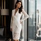 Damen elegantes V-Ausschnitt-Bodycon-Kleid mit Spitzenärmeln