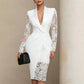 Damen elegantes V-Ausschnitt-Bodycon-Kleid mit Spitzenärmeln