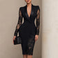 Damen elegantes V-Ausschnitt-Bodycon-Kleid mit Spitzenärmeln