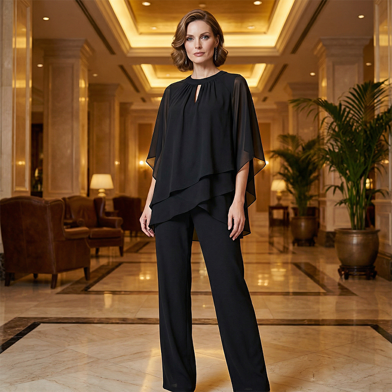 Eleganter Zweiteiler: Bluse mit asymmetrischem Saum & weite Hose