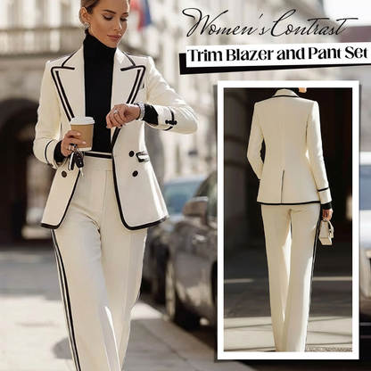 Damen Blazer und Hose mit Kontrastbesatz