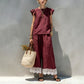 Damen Sommer-Set mit Rüschenärmel-Oberteil und Spitzensaum-Hose