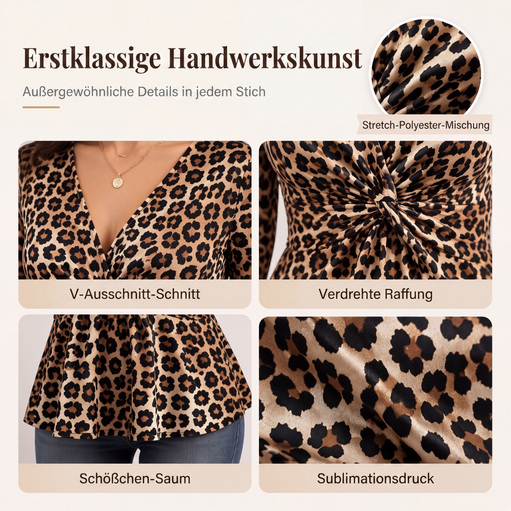 Großes Damenoberteil mit Leopardenmuster und V-Ausschnitt