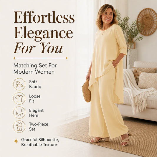 📢📢50%Rabatt!!!🎉✨Damen Schickes Asymmetrisches Oberteil & Weites Bein Hosen-Set