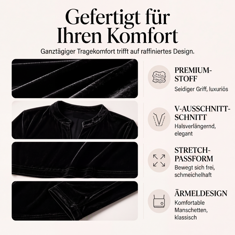 Elegantes Samt-Oberteil mit V-Ausschnitt für Damen