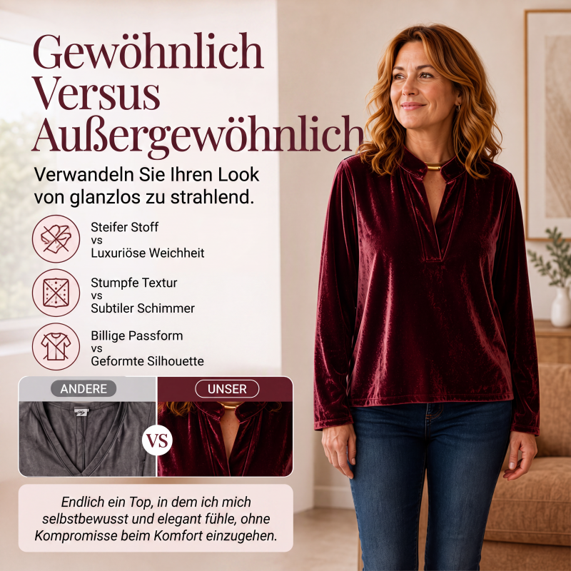 Elegantes Samt-Oberteil mit V-Ausschnitt für Damen
