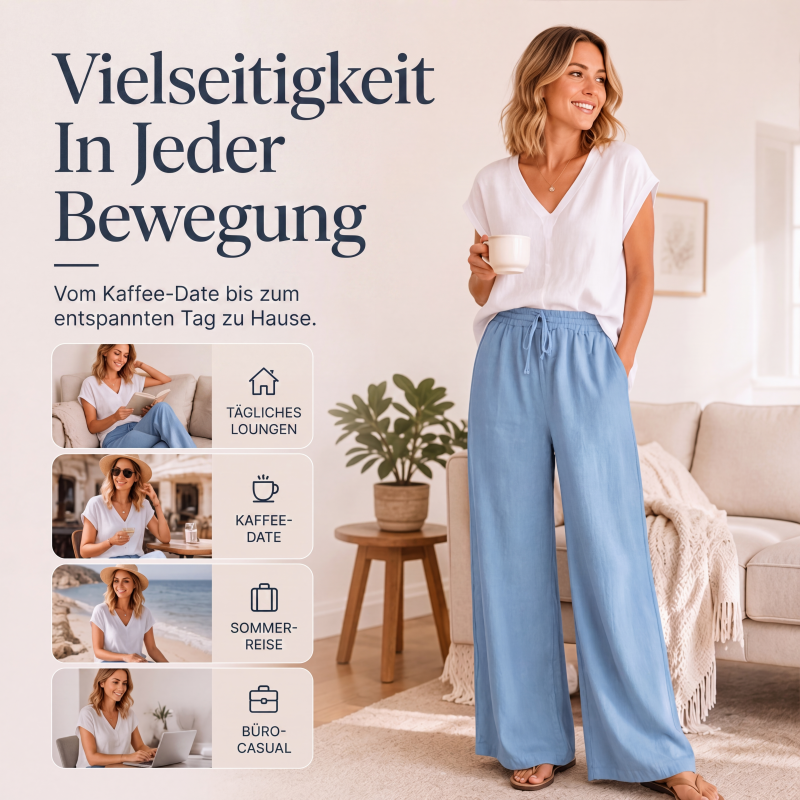 Damen-Casual-Hose mit Kordelzug und weitem Bein