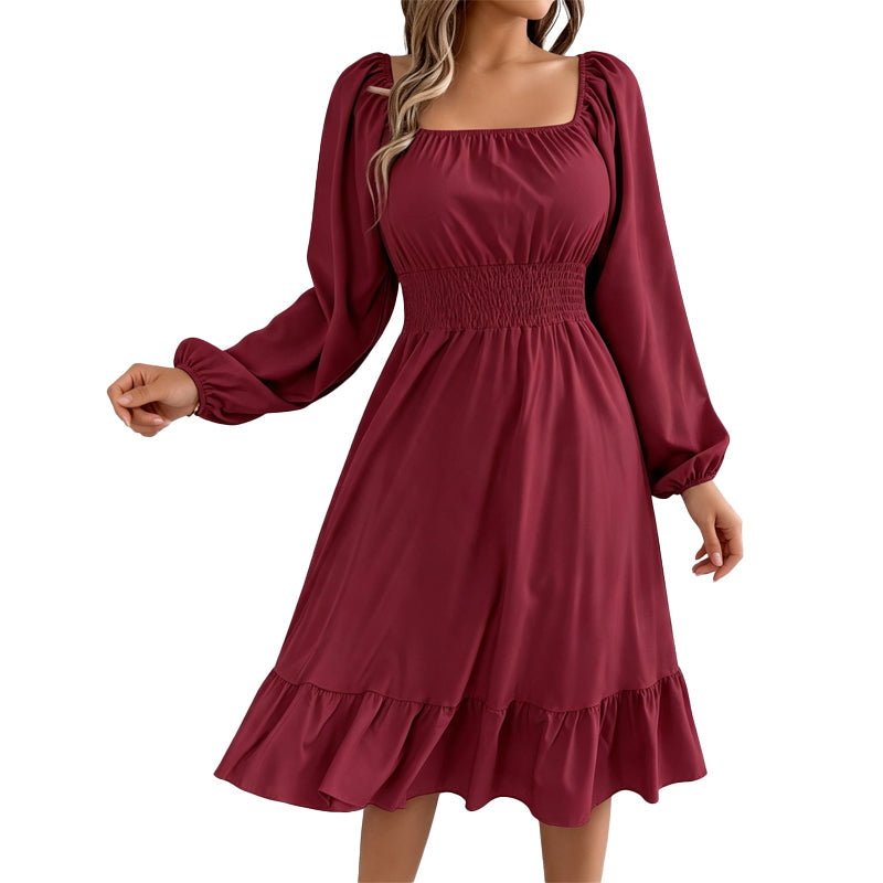 Damen A-Linien-Kleid mit Smokbund und eckigem Ausschnitt