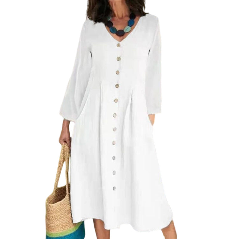 Legeres Damen-Kleid mit V-Ausschnitt und Taschen