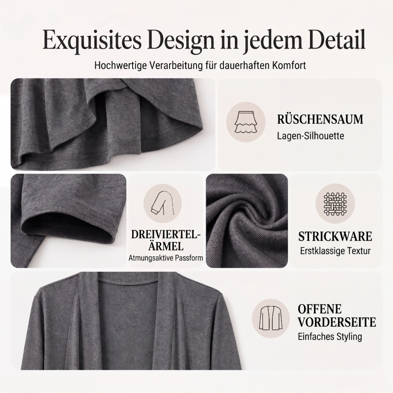 Damen-Cardigan mit 3/4-Ärmeln und offenem Vorderteil