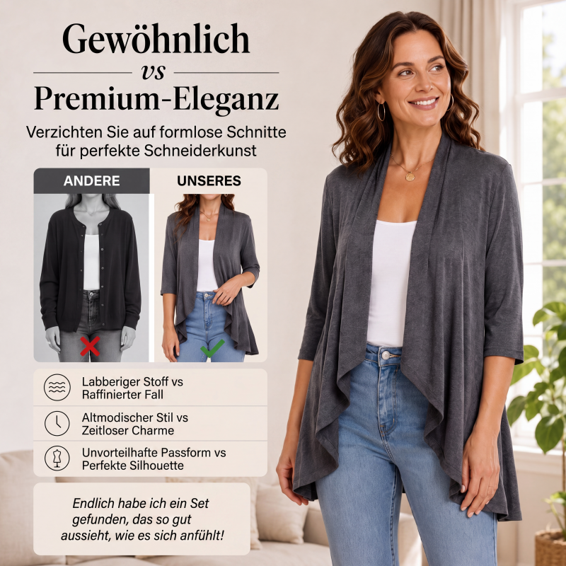 Damen-Cardigan mit 3/4-Ärmeln und offenem Vorderteil