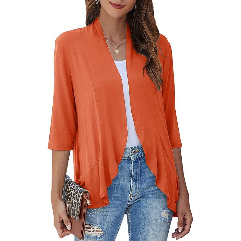 Damen-Cardigan mit 3/4-Ärmeln und offenem Vorderteil
