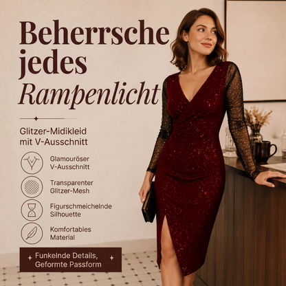 Glitzerndes Bodycon-Kleid für Damen mit Netzärmeln