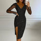 Glitzerndes Bodycon-Kleid für Damen mit Netzärmeln