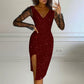 Glitzerndes Bodycon-Kleid für Damen mit Netzärmeln
