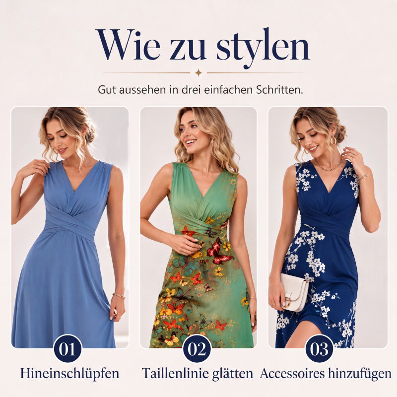 Schmeichelndes Midikleid mit V-Ausschnitt
