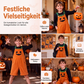Kurze Kinder-Kord-Latzhose mit Halloween-Kürbismotiv, Trägern und Taschen