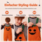 Kurze Kinder-Kord-Latzhose mit Halloween-Kürbismotiv, Trägern und Taschen