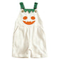 Kurze Kinder-Kord-Latzhose mit Halloween-Kürbismotiv, Trägern und Taschen