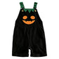 Kurze Kinder-Kord-Latzhose mit Halloween-Kürbismotiv, Trägern und Taschen