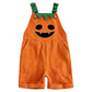 Kurze Kinder-Kord-Latzhose mit Halloween-Kürbismotiv, Trägern und Taschen