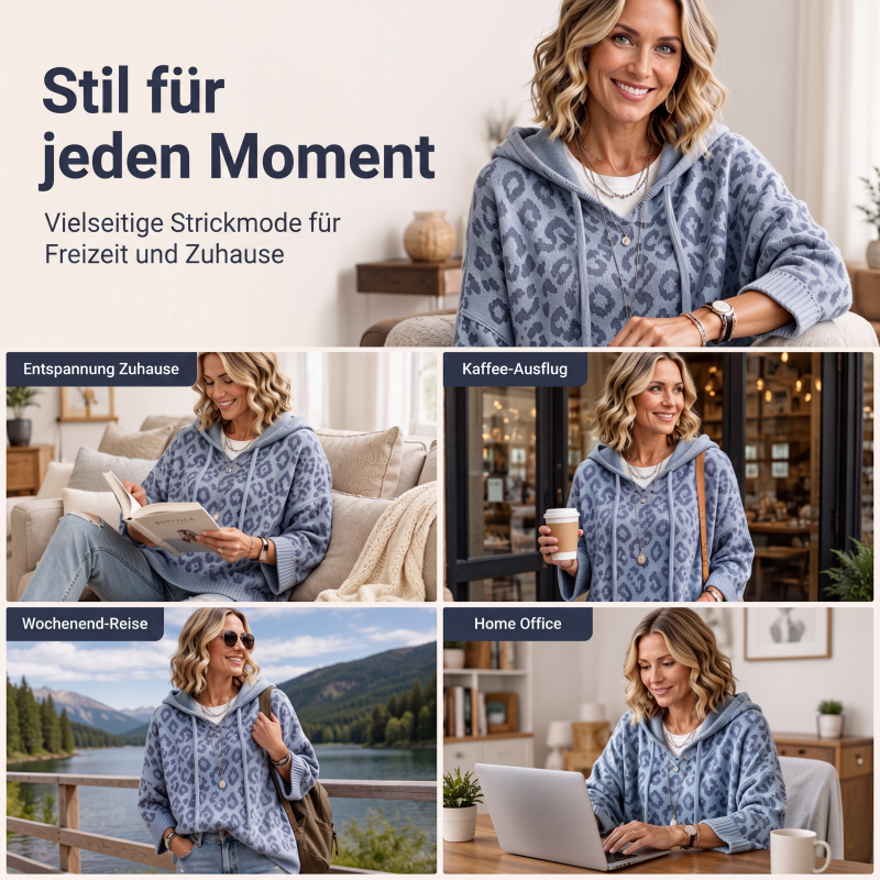 📢📢50%Rabatt!!!🎉✨Gestrickter Hoodie mit Leopardenmuster für Damen