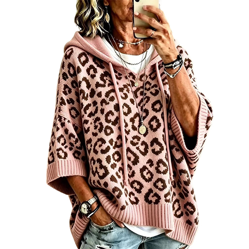 📢📢50%Rabatt!!!🎉✨Gestrickter Hoodie mit Leopardenmuster für Damen
