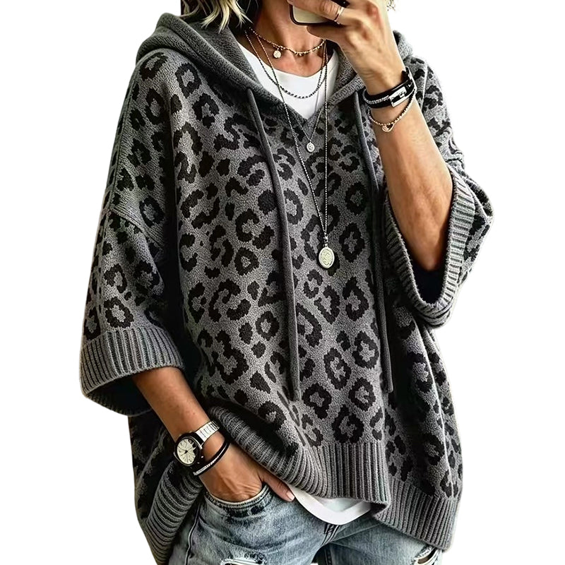 📢📢50%Rabatt!!!🎉✨Gestrickter Hoodie mit Leopardenmuster für Damen
