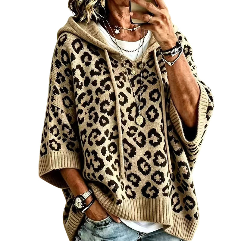 📢📢50%Rabatt!!!🎉✨Gestrickter Hoodie mit Leopardenmuster für Damen