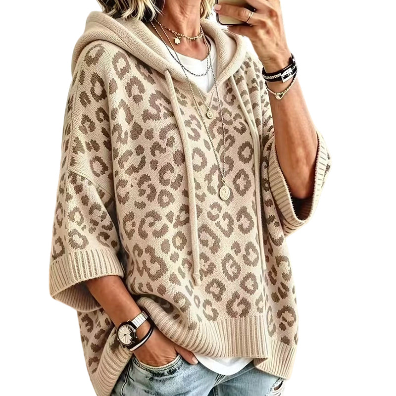 📢📢50%Rabatt!!!🎉✨Gestrickter Hoodie mit Leopardenmuster für Damen