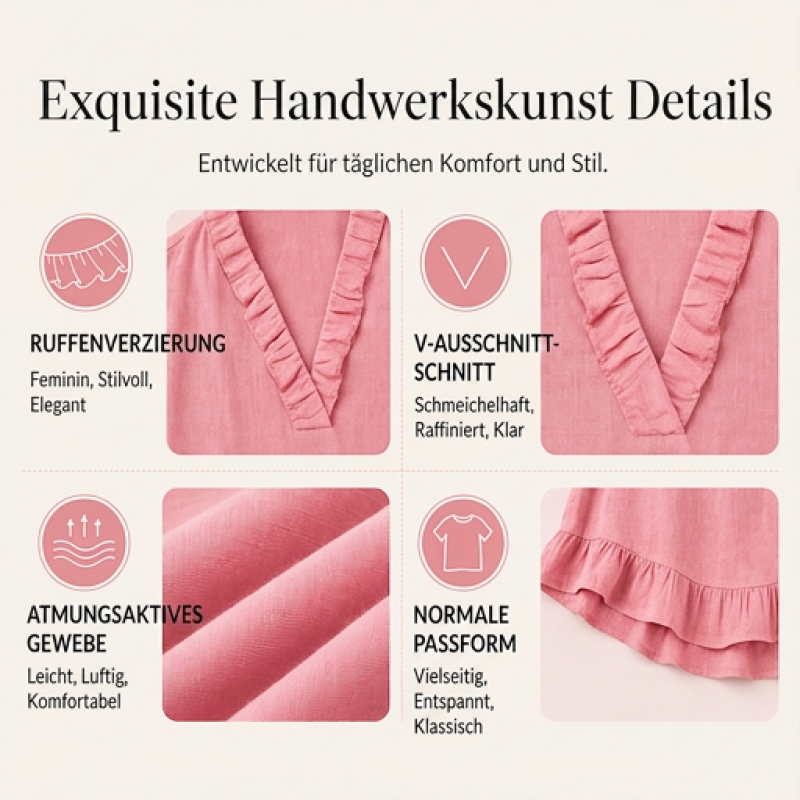 Damen-Bluse mit Rüschen und V-Ausschnitt