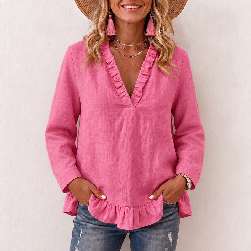 Damen-Bluse mit Rüschen und V-Ausschnitt