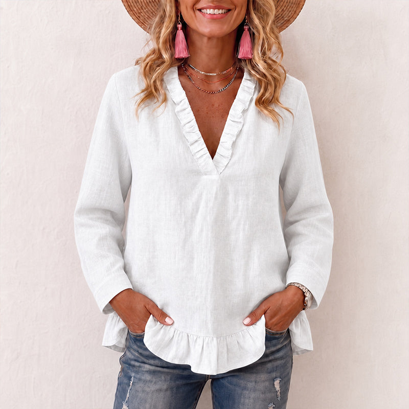 Damen-Bluse mit Rüschen und V-Ausschnitt