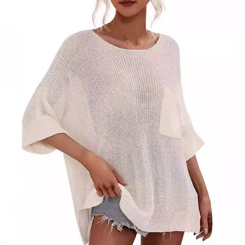 Bequemes, kuscheliges Strickoberteil mit Rundhalsausschnitt für Damen