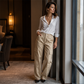 Damen-Cargohose mit hoher Taille, lockerer Passform, geradem Bein und praktischen Taschen
