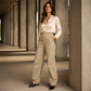 Damen-Cargohose mit hoher Taille, lockerer Passform, geradem Bein und praktischen Taschen