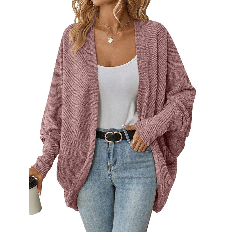 Locker sitzende Damen-Strickjacke im Fledermausärmel-Design