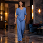 Legeres Damen-Set aus V-Ausschnitt-Oberteil und weitem Bein-Hose