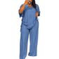 Legeres Damen-Set aus V-Ausschnitt-Oberteil und weitem Bein-Hose