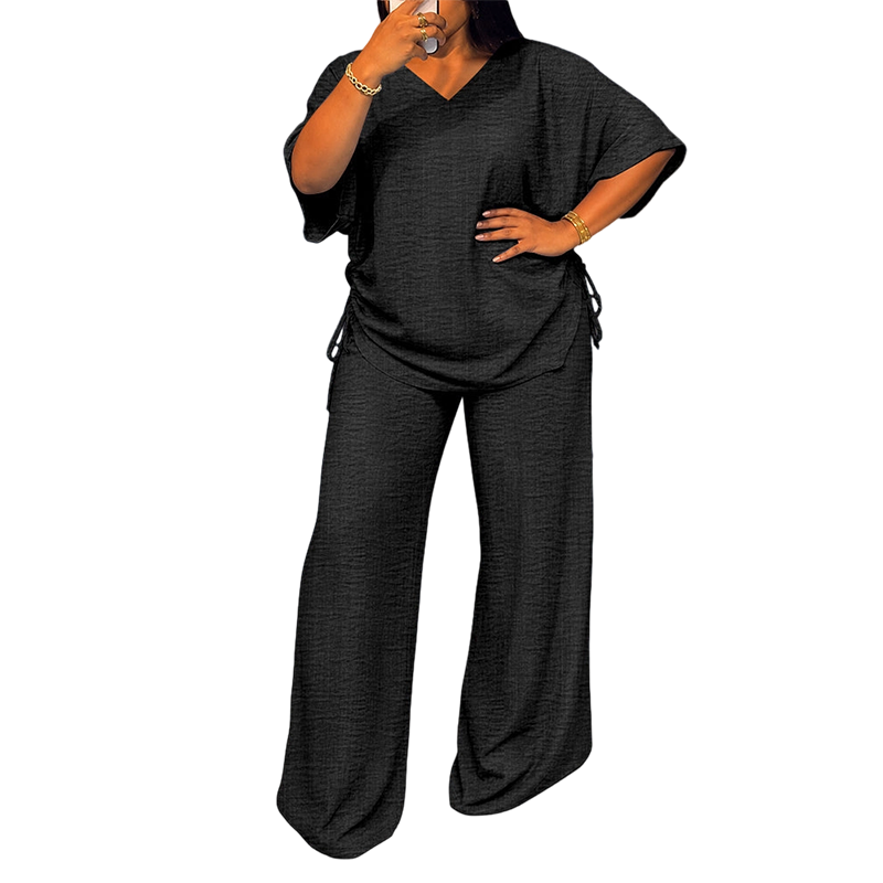 📢📢50%Rabatt!!!🎉✨Legeres Damen-Set aus V-Ausschnitt-Oberteil und weitem Bein-Hose