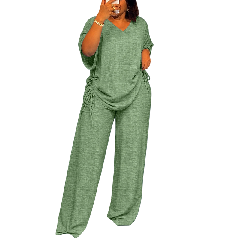 📢📢50%Rabatt!!!🎉✨Legeres Damen-Set aus V-Ausschnitt-Oberteil und weitem Bein-Hose