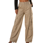 Damen-Cargohose mit hoher Taille, lockerer Passform, geradem Bein und praktischen Taschen