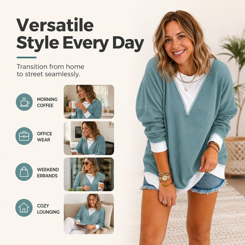 📢📢50%Rabatt!!!🍁Neue Herbstkollektion – Damen Lässiges Colorblock Rundhals-Top