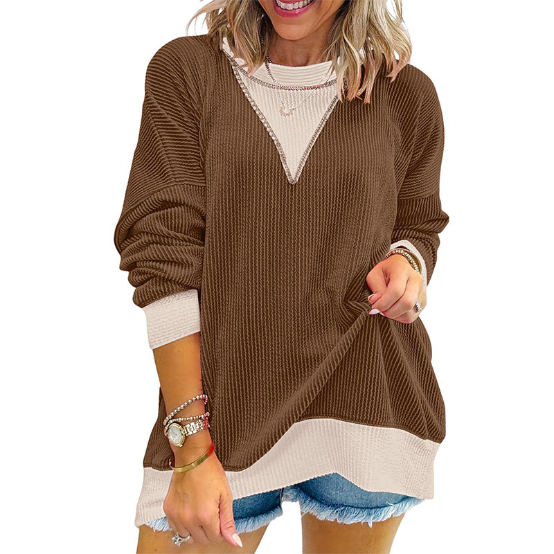 📢📢50%Rabatt!!!🍁Neue Herbstkollektion – Damen Lässiges Colorblock Rundhals-Top